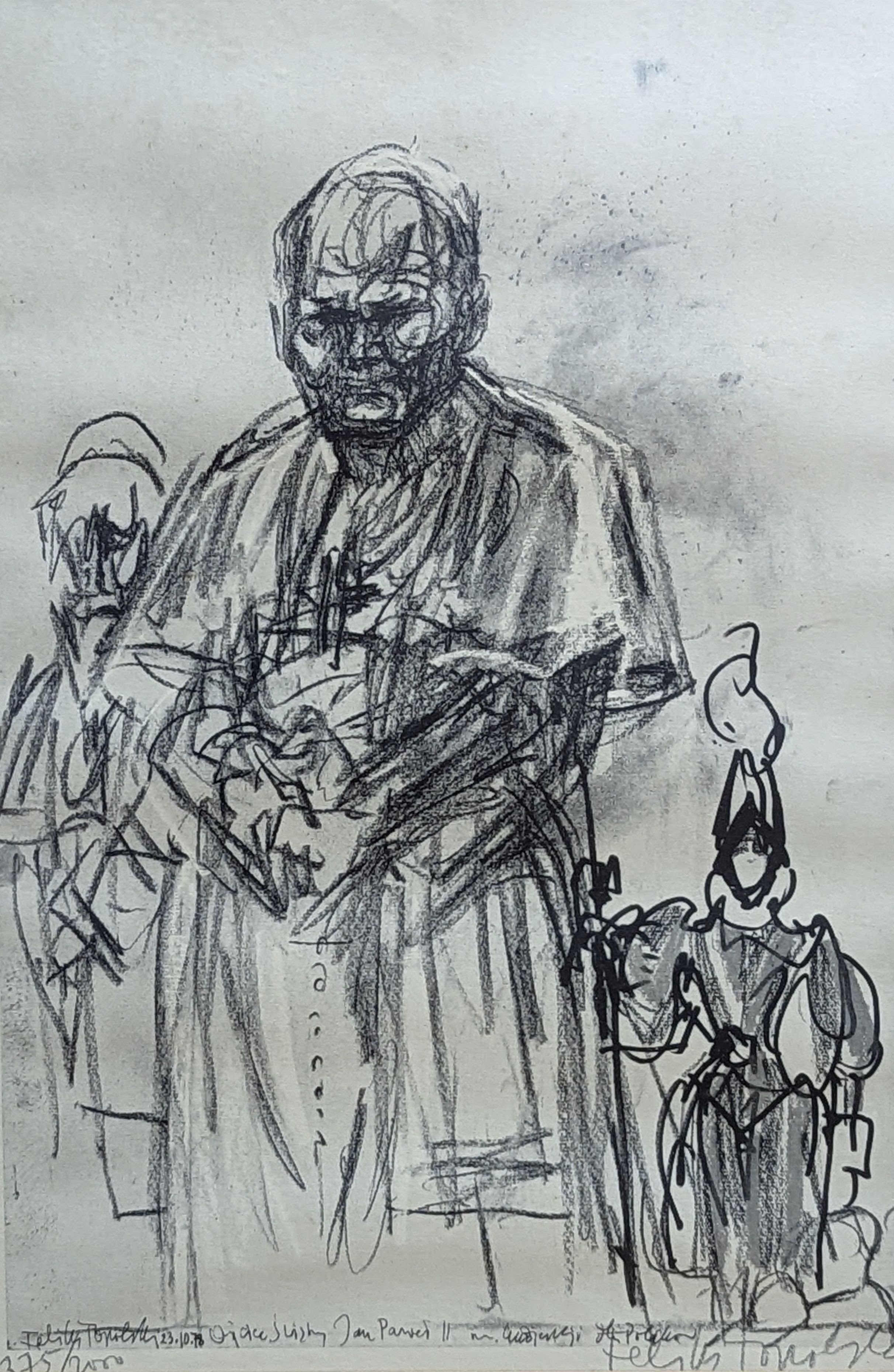 Feliks Topolski (1907-1989), limited edition print, Pope John Paul II, signed in pencil, 375/2000, 44 x 30cm